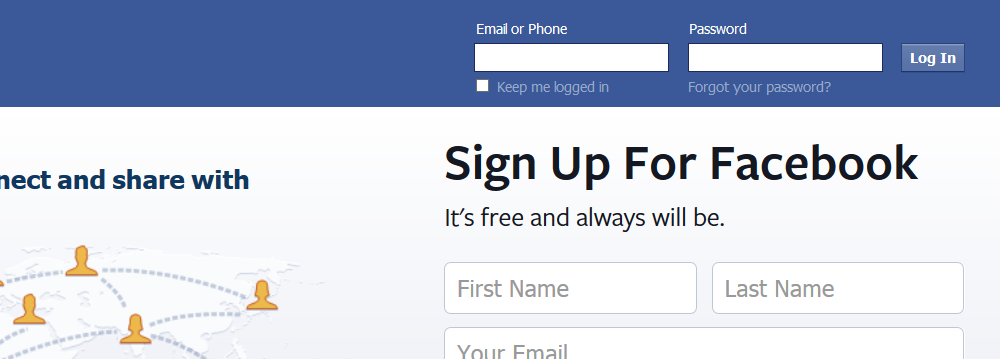 Facebook Login Screen